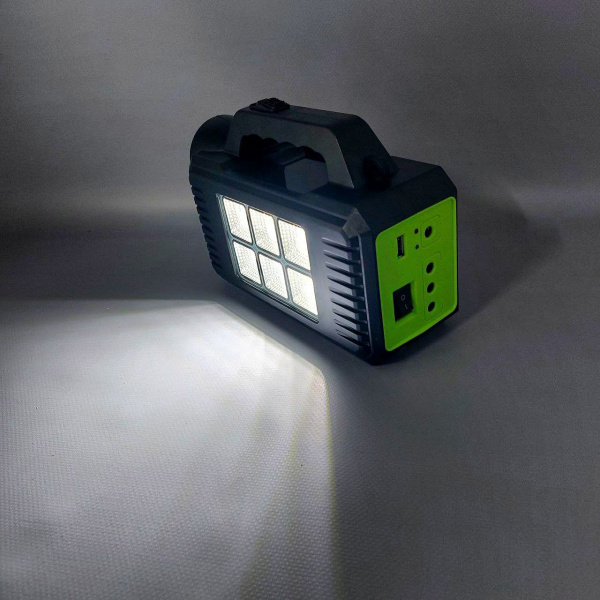 Многофункциональная кемпинговая осветительная зарядная станция Solar lighting system VR-77, 4000 мАч (USB + солнечная батарея, LED фонарь + светильник, с функцией Power bank, 2 LED лампы) / Портативная система освещения на солнечной батарее